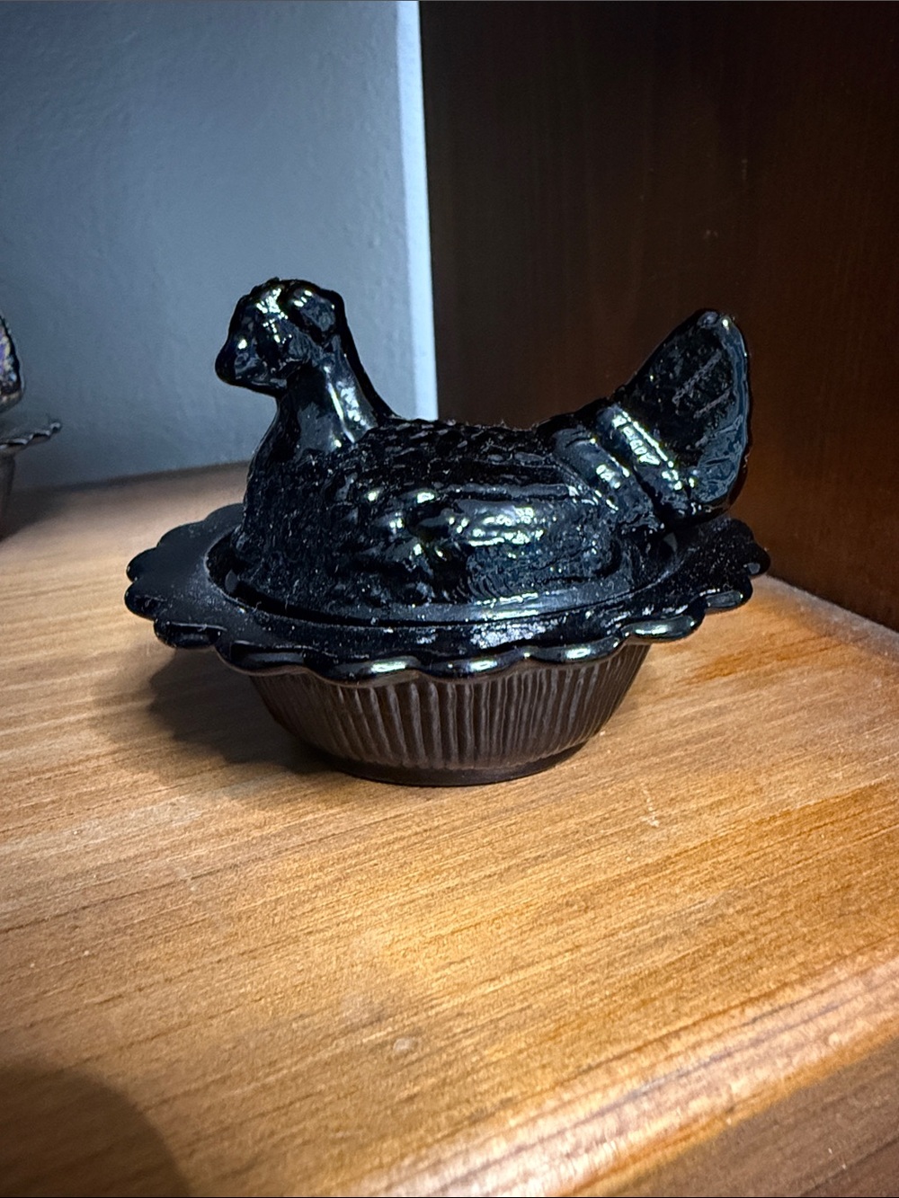 Mini Mosser Black hen on nest - not vintage